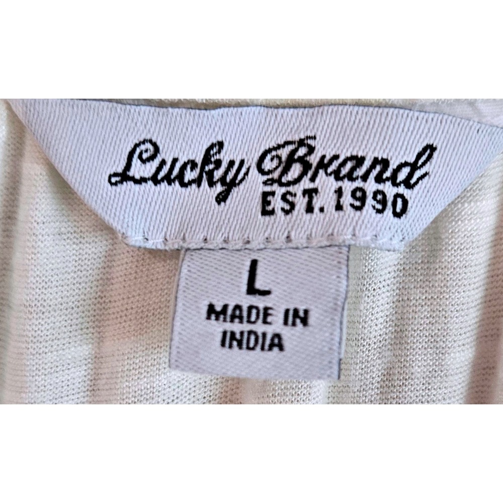 Lucky Brand White Embroidered Henley Blouse Short Sleeve Boho Top Women's Large - Picture 5 of 7